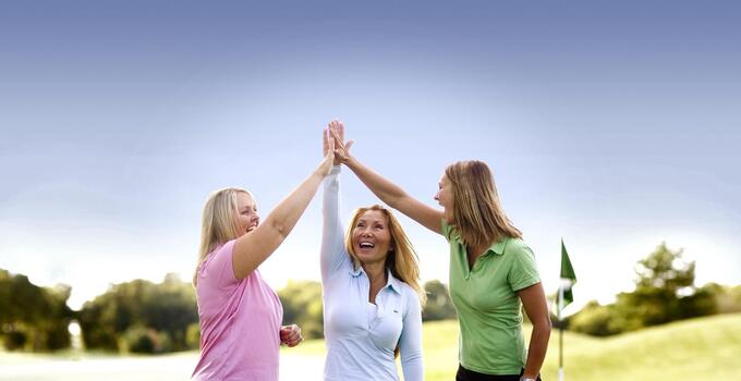 Women On Course Three Ladies Hi Five Women On Course Three Ladies Hi Five