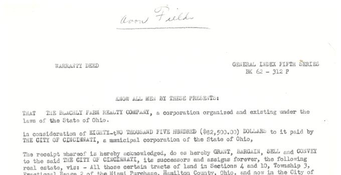 Avon Field deed page 1 Avon Field deed page 1
